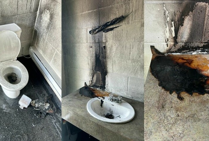 Fire damage in washroom