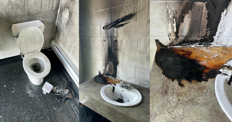 Fire damage in washroom